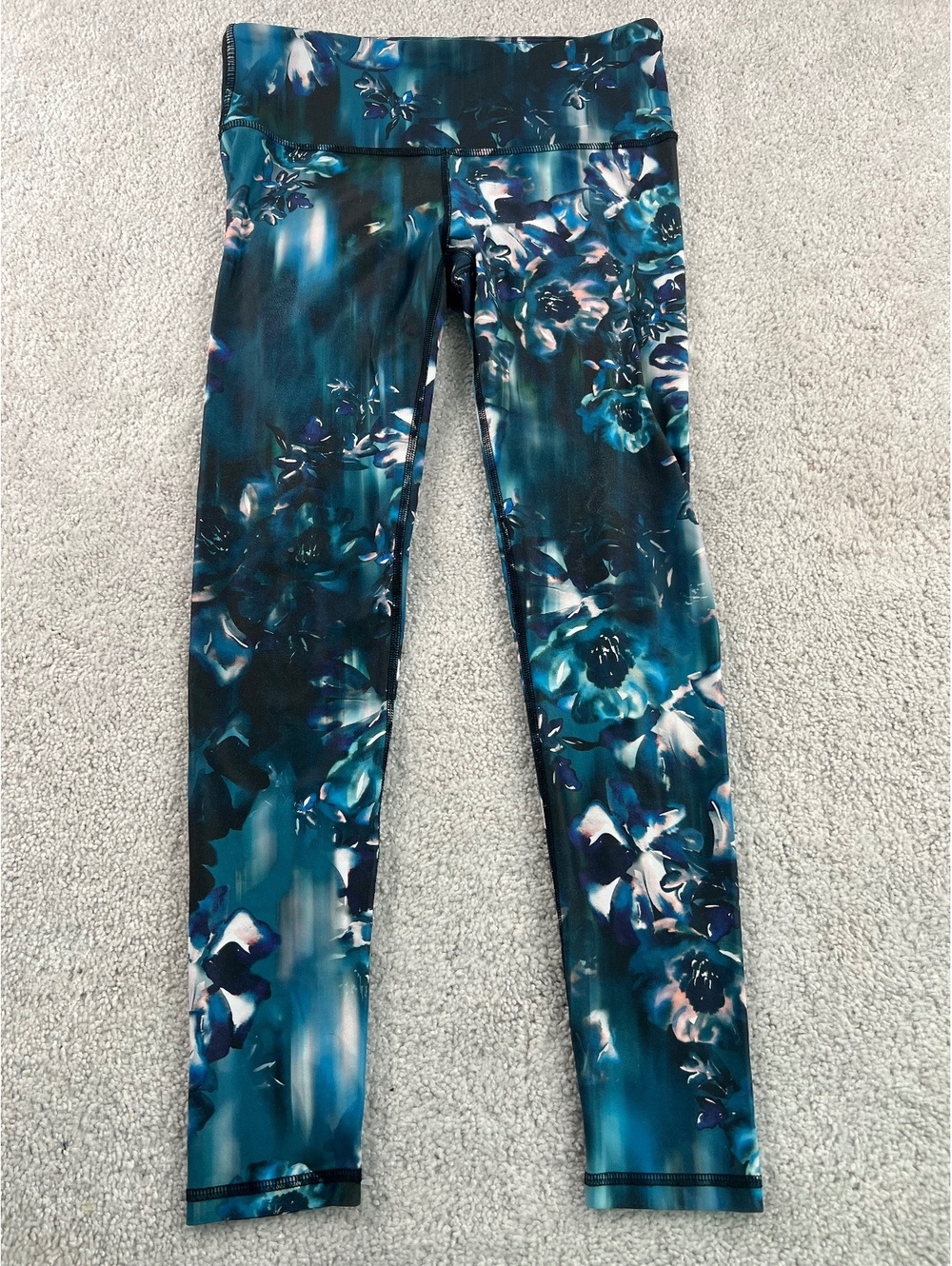 Noli Women’s Medium Blue Floral High Rise Athletic Workout Leggings Zip Pocket